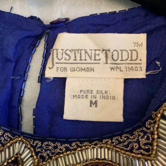 Vintage Justine Todd Blue Sequin Silk Top- Medium - Picture 4 of 9